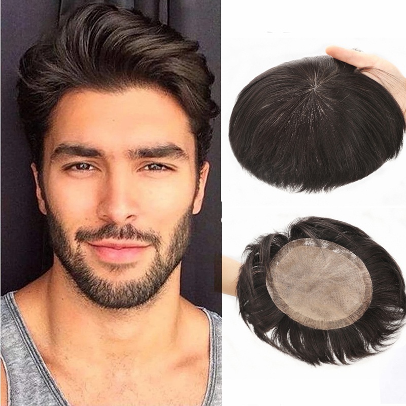 Toupee วิกผมธรรมชาติ บาง สไตล์บราซิล แบบเปลี่ยน สําหรับผู้ชาย