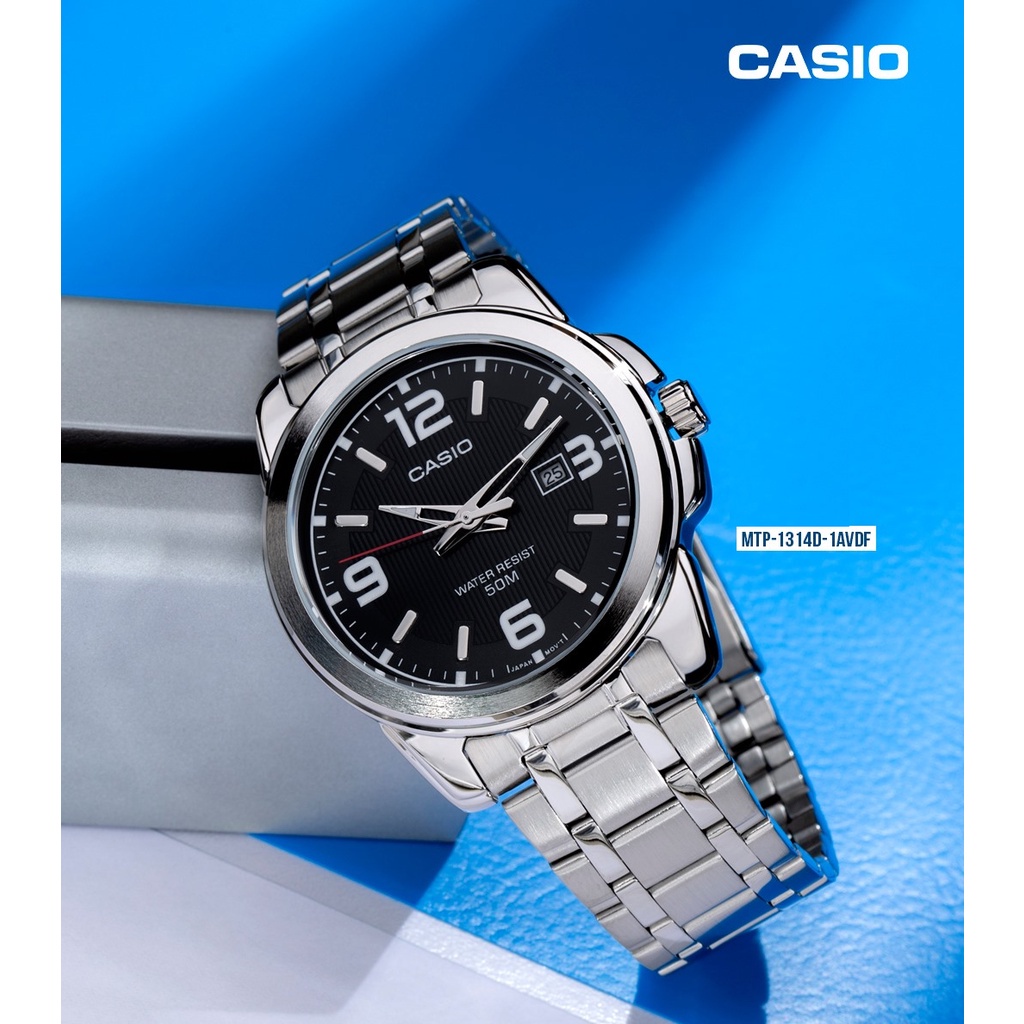 นาฬิกา casio นาฬิกาผู้ชาย CASIO STANDARD นาฬิกาผู้ชาย สายสแตนเลส หน้าปัดสีดำ รุ่น MTP-1314D-1A - มั่นใจ ของแท้ 100% รับป