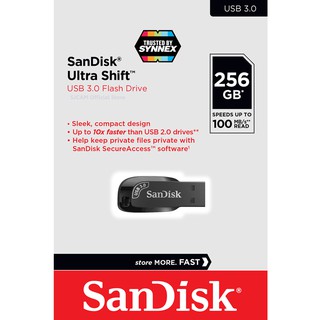 SanDisk Ultra Shift USB 3.0 Flash Drive CZ410 256GB  Black compact design SDCZ410-256G-G46 แฟลซไดร์ฟ  ประกัน Synnex 5ปี