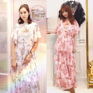 (8102)  Maxi Dress แม็กซี่เดรสปักน้องกวาง