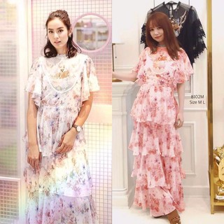 (8102)  Maxi Dress แม็กซี่เดรสปักน้องกวาง