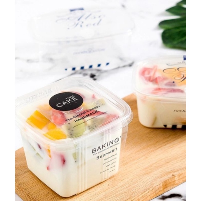 พร้อมส่ง!!ถ้วยพลาสติกใส ถ้วยบานอฟฟี่สี่เหลี่ยมมีฝา!!ฟรีสายคาด(แพค10/25/50 ชุด) - รูปที่ 2