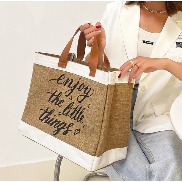 กระเป๋าสาน Enjoy the little things (A244) กระเป๋าถือ กระเป๋าสะพายข้าง
