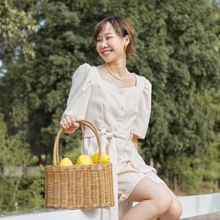 🍎 ลด45.-โค้ดWYQESS🍋nature.bkk - DRN1118 จั้มพ์สูทแขนพองผูกโบว์เอวลูซี่ lucy jumpsuit