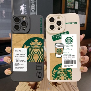 เคสโทรศัพท์มือถือ ขอบสี่เหลี่ยม ลาย Starbucks สําหรับ Samsung Galaxy S22 Plus Note 20 Ultra S21 FE S20