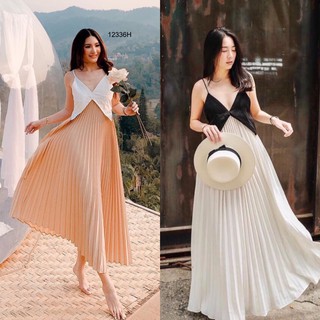 SS12336 Maxi Dress เดรส สายเดี่ยว กระโปรงอัดพลีท