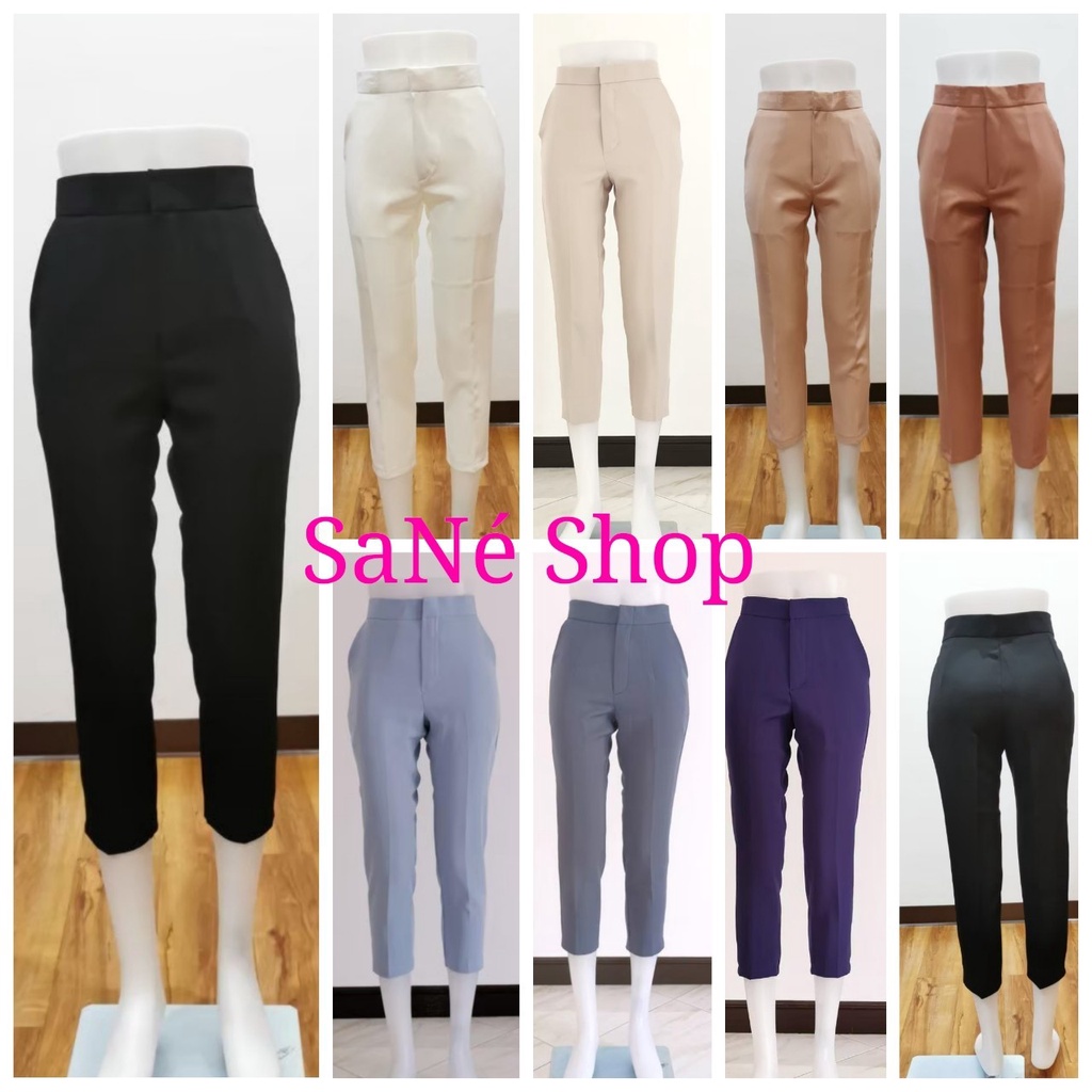🌴🌴🌴 กางเกงขากระบอกเล็ก​ (8​ ส่วน)​ กางเกงทำงานขาลอย ผ้าเปเป้ (เครบทวิล - Crepe Twill) 🌵🌵🌵 by SaNe