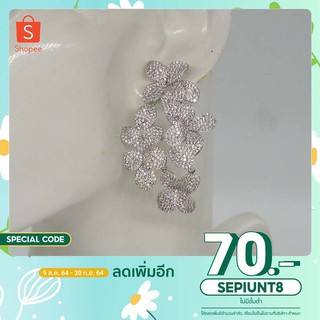 ต่างหูดอกไม้ประดับคริสตัลสีเงิน