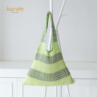 Korvia กระเป๋าผ้าพลีทลายดอกเดซี่ Daisy Pleated Bag กระเป๋าสะพายข้าง 03 Light Green Pleated Bag