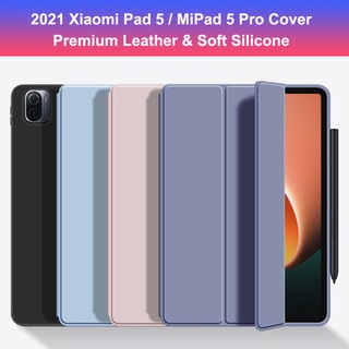 เคสแท็บเล็ต หนังซิลิโคนนิ่ม ฝาพับ พร้อมช่องใส่บัตร และขาตั้ง สําหรับ Xiaomi Pad 6 MiPad 5 Pro 2023 2021