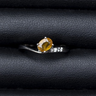 แหวนพลอยบุษราคัมน้ำทองบางกะจะ(Yellow Sapphire) เรือนเงินแท้ 92.5% ชุบทองคำขาว ไซด์นิ้ว51 หรือเบอร์ 5.5 US