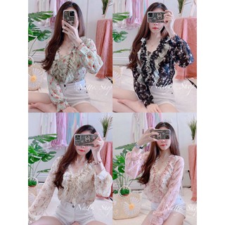 สวยจ้า เสื้อชีฟองแต่งระบายผ้าตาข่าย