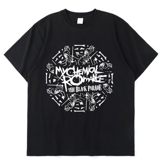 เสื้อผ้าผชเสื้อยืดแขนสั้น ผ้าฝ้าย พิมพ์ลายกราฟิก My Chemical Romance Rock Band ทรงหลวม สีดํา สําหรับผู้ชาย BHYX S4GYS-5X