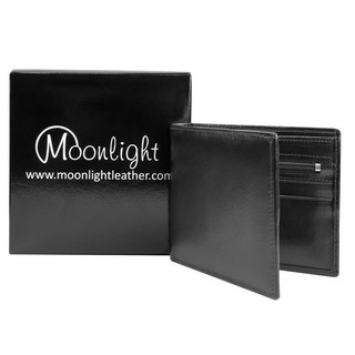 กระเป๋าสตางค์หนังวัวแท้ใบสั้น สำหรับผู้ชาย รุ่น Boss แบรนด์ MOONLIGHT สีดำเงางาม ทนทาน ไม่ลอกร่อน มีกล่องเป็นของขวัญได้