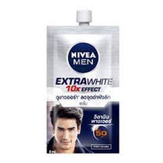 Nivea men extra white 10x effect SPF 50 นีเวีย เมน เอ็กซ์ตร้า ไวท์ เซรั่ม SPF 50  แบบซองขนาด8มล.