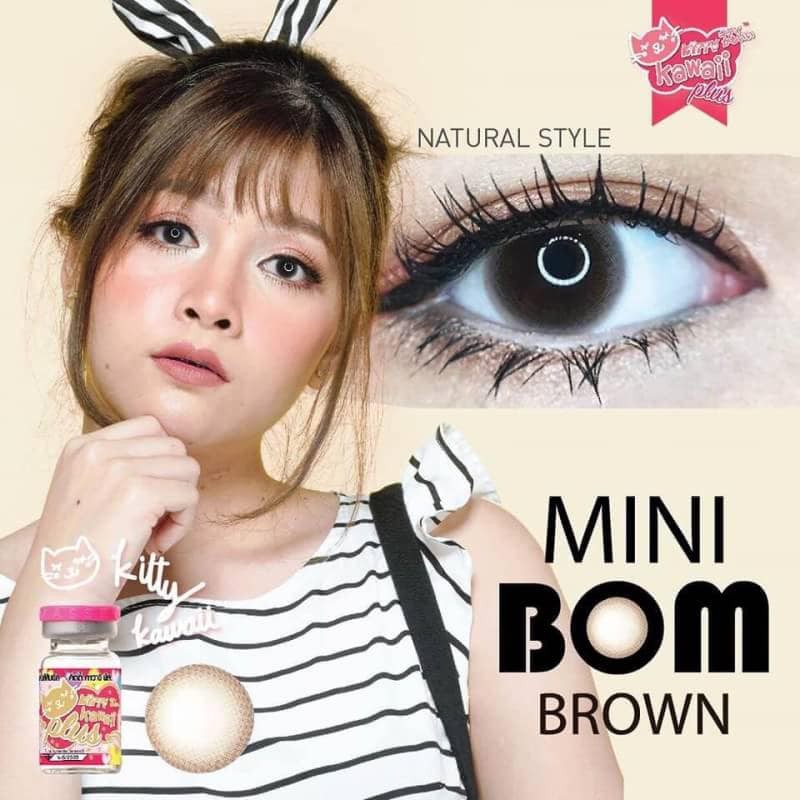คอนแทคเลนส์ รุ่น Mini Bom สีเทา น้ำตาล สายตาปกติ + สั้น