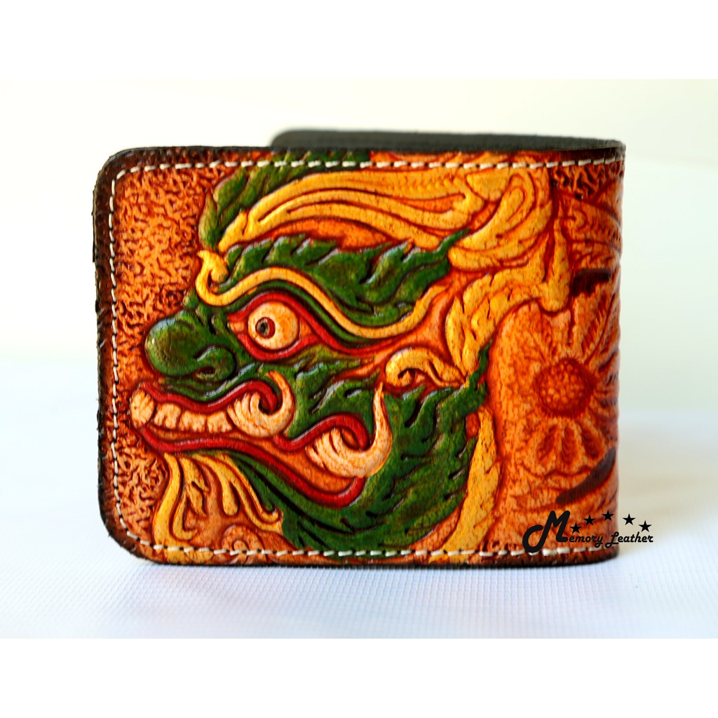 กระเป๋าสตางค์หนังแท้ กระเป๋าตอกลายใบสั้น ลายไทย งานฝีมือ มีหลายแบบHandmade