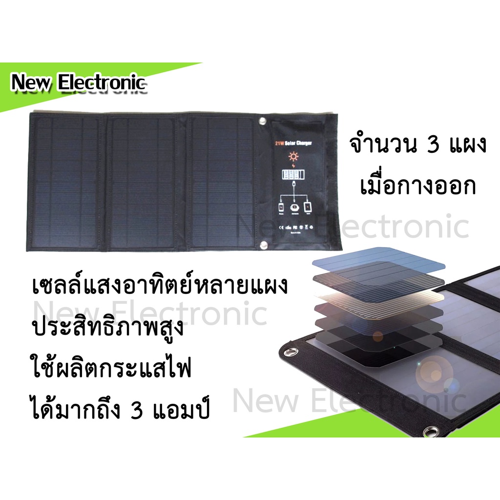 (พร้อมส่ง กทม) เครื่องชาร์จพลังงานแสงอาทิตย์แบบพับได้ 21W กันน้ำ