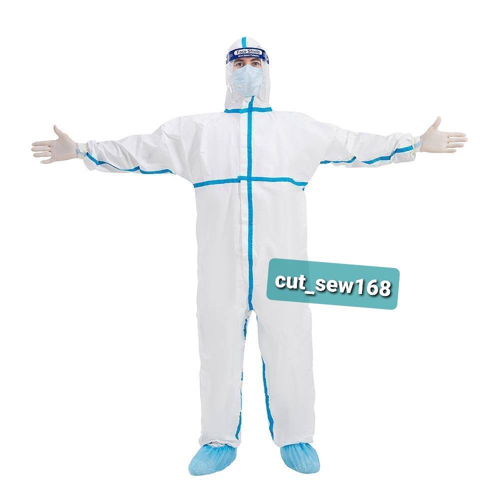 ชุด PPE ใช้ในโรงพยาบาล ห้องหมอแพทย์ EN14126 เทปฟ้า cover all Type5B 6B ป้องกันเชื้อโรคได้ ใช้ในทางการแพทย์
