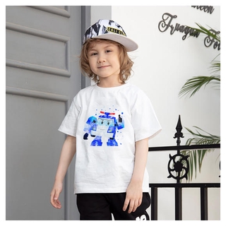 เสื้อยืดลาย Robocar Poli Roy สีเหลืองอําพันสําหรับเด็ก