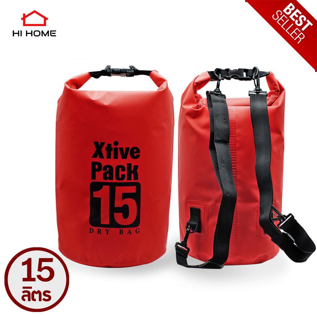 Hihome กระเป๋ากันน้ำ กันฝุ่น 3 พับเก็บได้ พร้อมสายคล้อง หนาพิเศษขนาด 2/10/15 ลิตร สีแดง