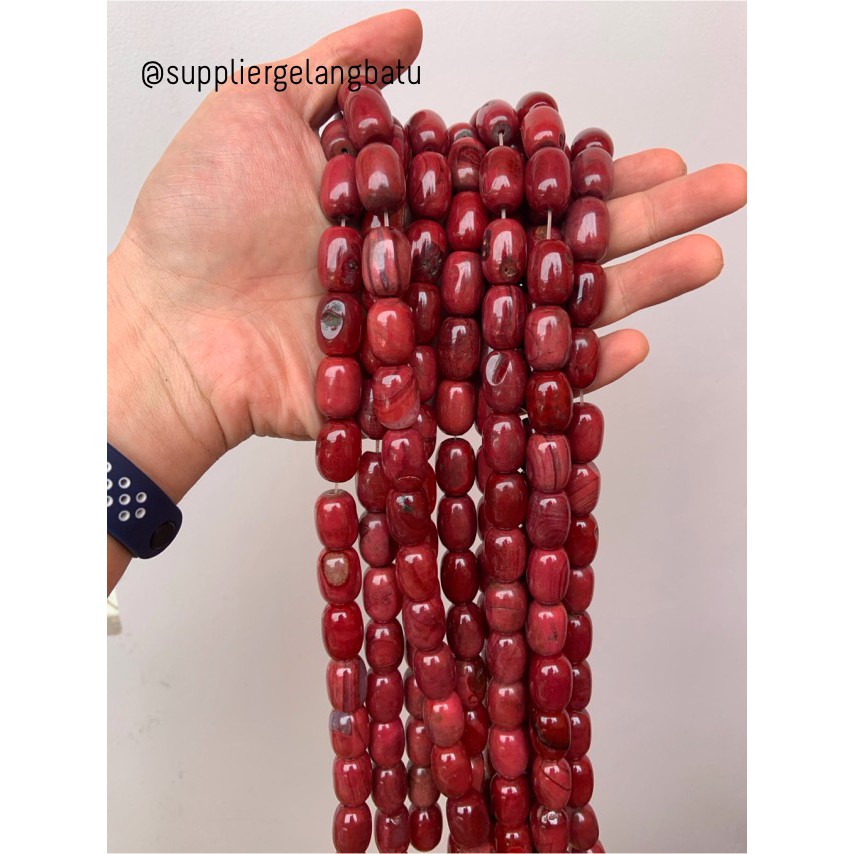MERAH หินธรรมชาติ หลอด Penden สีแดง carnelian 2 x 1.5 ซม. สร้อยข้อมือ acc สีแดงbatu