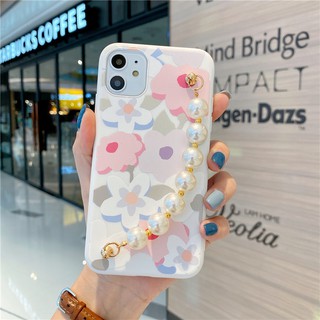 เคสโทรศัพท์มือถือ TPU นิ่ม ลายดอกไม้ พร้อมสายคล้องมือ ประดับมุก สําหรับ Samsung Galaxy A03S A03 A73 A53 A33 A13 S22 S21 S20 FE S10 S9 S8 Plus Note 8 9 10 20 Ultra