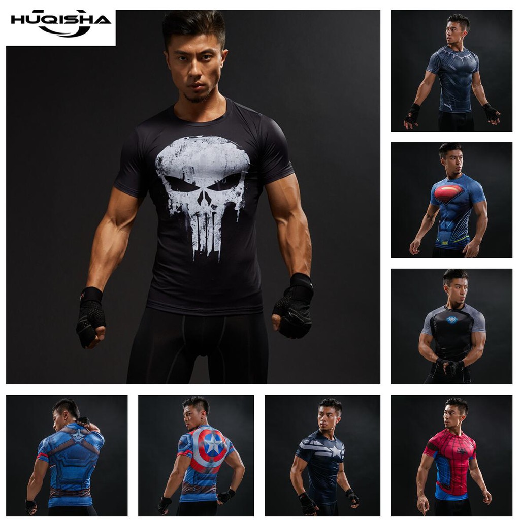 ใหม่ขายร้อนกะโหลกเสื้อยืดผู้ชายแฟชั่นฤดูร้อนแขนสั้นการบีบอัดเพาะกายฟิตเนสเสื้อผ้า