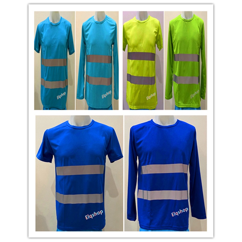 เสื้อสะท้อนแสงแขนยาว/แขนสั้น เสื้อก่อสร้าง เสื้อทำงาน คอกลม แถบสะท้อนแสงสองแถบที่ด้านหน้าและด้านหลัง