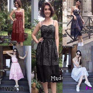 SS2338 Dress  เดรสสายเดี่ยว ลายลูกไม้ฉลุ