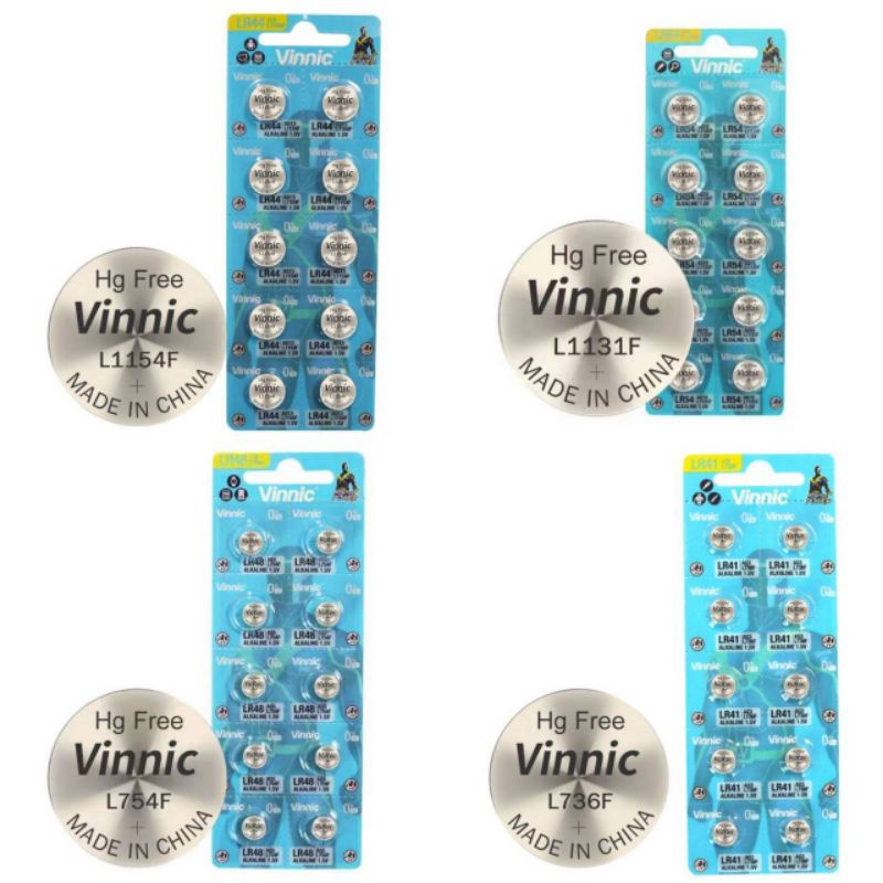 ถ่านกระดุม Vinnic L1154F, L1131F, L736F, L754F, L1121F, LR1120, L626F, L621F 1.5V Alkaline Battery ข