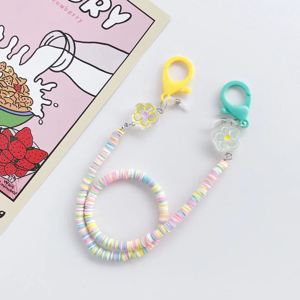 ใหม่ สายโซ่คล้องคอ ประดับจี้ดอกไม้ ขนาดเล็ก สีแคนดี้ สไตล์เกาหลี สําหรับแว่นตา หน้ากาก