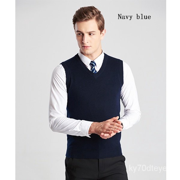 New Men V-neck Thin Sweater Vest Business Sweater Sleeveless Mens Cool Sweater #4