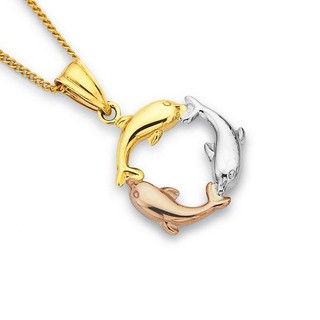 สร้อยคอทองคำ 14 กะรัต 14k Tri-Color Gold Round Dolphin Design Pendant