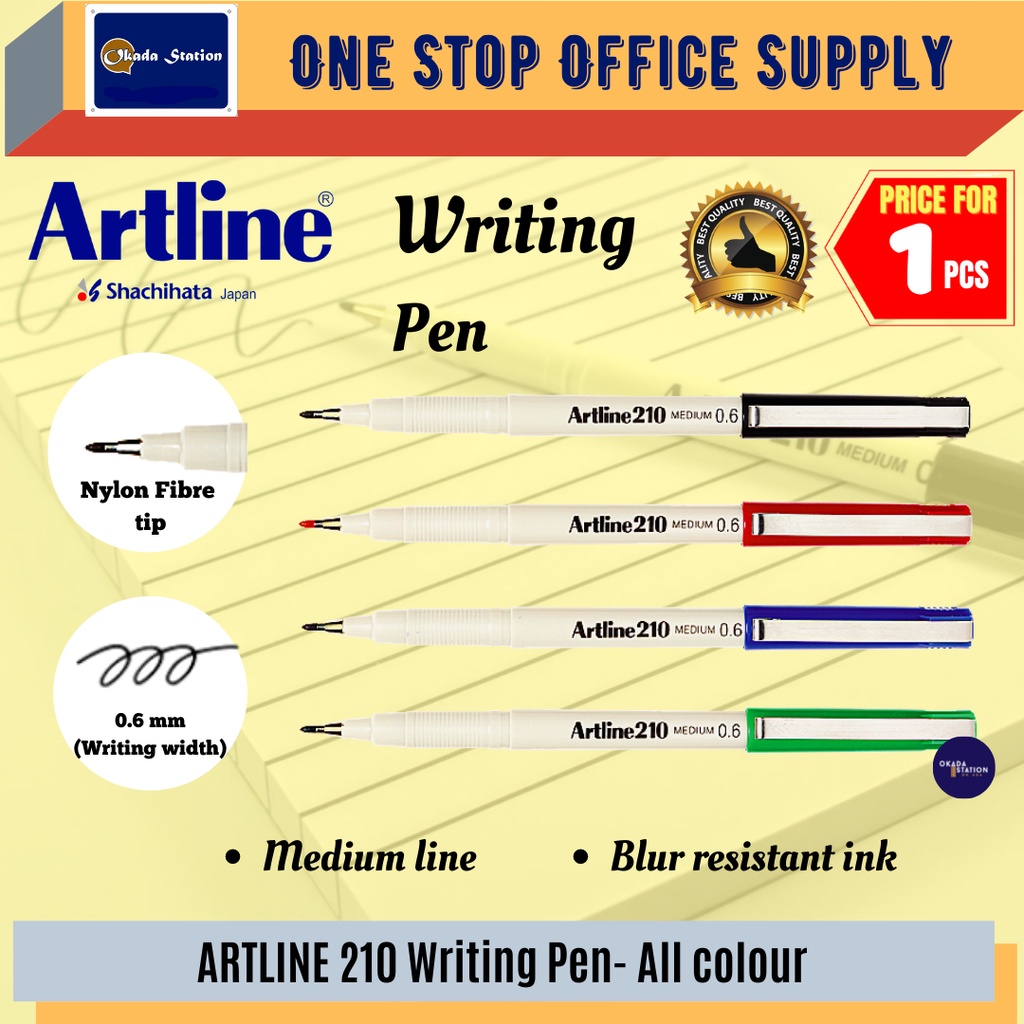 ปากกาเขียน Artline 210 (0.6MM) / ปากกา Menulis / สีดํา / น้ําเงิน / แดง / ปากกาเขียน Artline 210