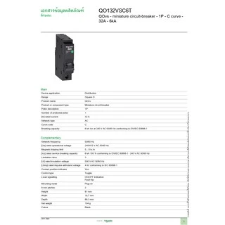 Schneider Electric - QOvs เซอร์กิตเบรกเกอร์ ลูกย่อยชนิด 32 แอมป์ 1 โพล 6kA_QO132VSC6T | PlugOn