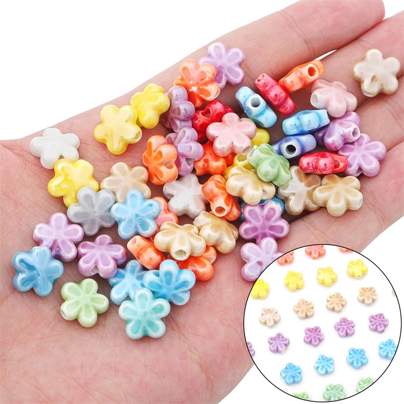 [12 มม.] จี้ลูกปัดเซรามิก รูปดอกไม้ห้ากลีบ diy สําหรับตกแต่งสร้อยคอ สร้อยข้อมือ