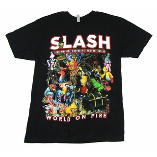 เสื้อยืดสีดำอินเทรนด์Slash World บน Fire TS-4XL