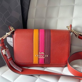 (ผ่อน0%) กระเป๋าสะพายข้าง SMALL JES MESSENGER WITH VARSITY STRIPE (COACH 2511) หนังแท้ สีแดง มีฝาปิด