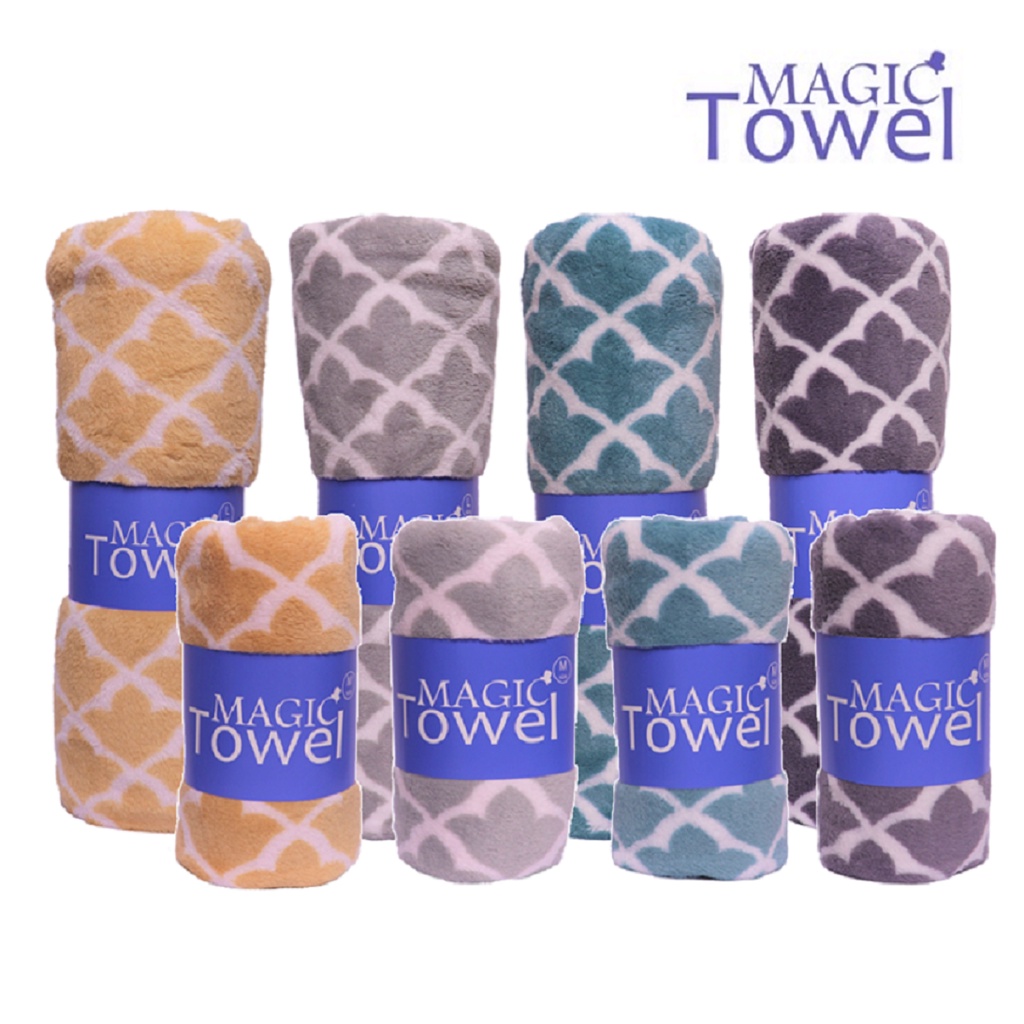 [เกรดพรีเมี่ยม] MAGIC TOWEL  ผ้าขนหนูเส้นใยไมโครไฟเบอร์ลายดอก ซับน้ำดีเยี่ยม