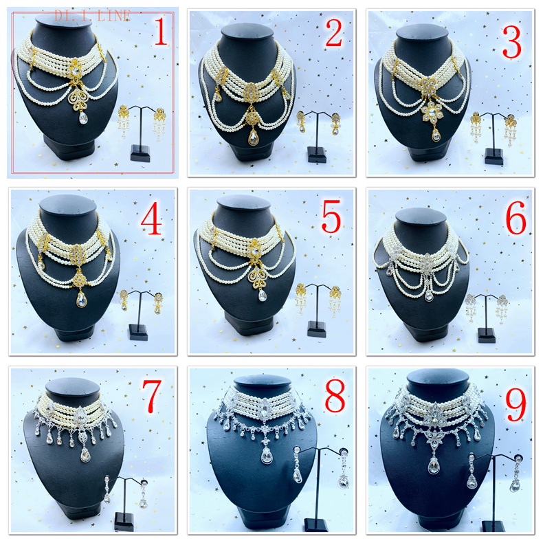 Vintage jewelry สร้อยคอไข่มุกฝ่ายเจ้าสาวย้อนยุคมุกเทียมเพชรต่างหูสร้อยคอชุดPearl necklace set - รูปที่ 2