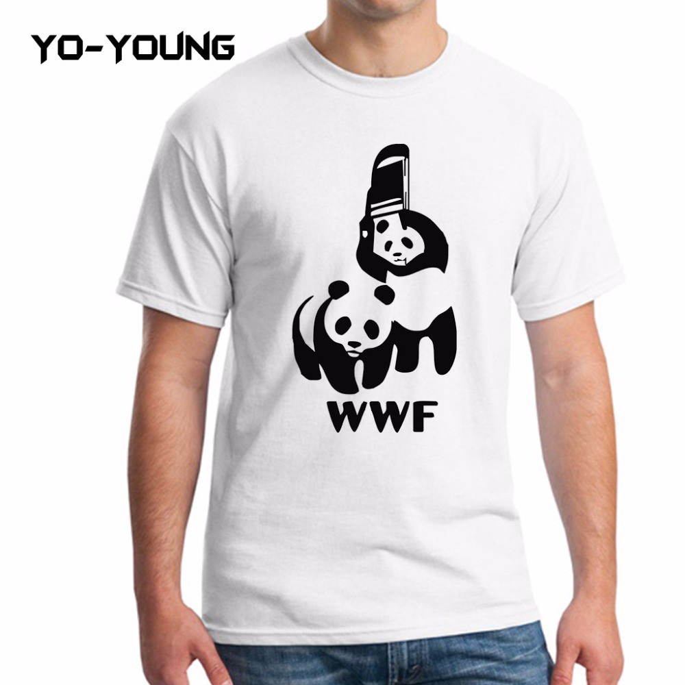 สไตล์มาถึง Spoof Wwf Panda Combed White O คอผู้ชายเสื้อยืด NBV478RE