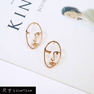 ต่างหูแบบเจาะ 🌈 #A118 💗 gold face earring