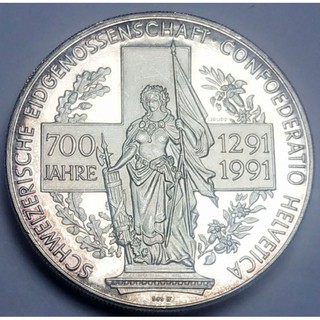สวิตเซอร์แลนด์ (Switzerland), ปี 1991, เหรียญเนื้อเงิน 1 ออนซ์ (1 Ounce Silver), The 700th Anniversary of the Swiss Co