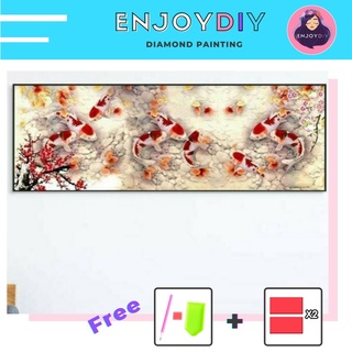 ครอสติสคริสตัล 5d diy diamond painting แบบเม็ด ลาย ปปลาคาร์ปและดอกเหมย ติดเต็ม เม็ดกลม พร้อมส่งจากไทย Enjoy DIY มีประกัน