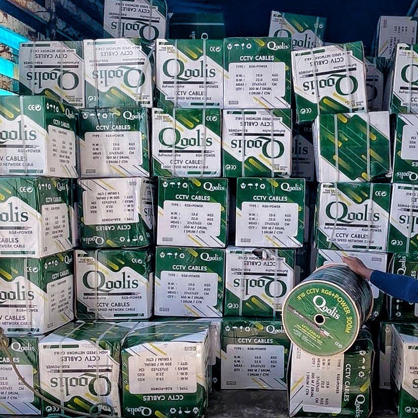 Qoolis สายสัญญาณกล้องวงจรปิด RG6+Power ยาว 300M 63422 สำหรับใช้ภายนอกอาคาร กันฝน กันแดด พร้อมส่ง