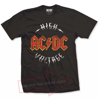 เสื้ HH Ac/dc Logo High Voltage Mens Black T-shirt Acdc Tshirt Large Men T Shirt Great Quality Funny Man Cotton คอกลมS-5