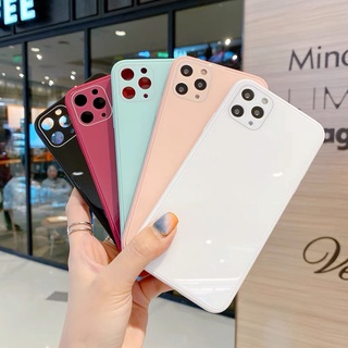 เคสกระจกขอบนิ่ม ด้านหลังกระจก ขอบเหลี่ยม กันเลนส์กล้อง สำหรัไอโฟน i6,6s,6p,6sp,i7,i8,SE,7p,8p,X,Xs,XR,i11,i12 promax,i13