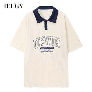 IELGY เสื้อยืดแขนสั้น คอปกโปโล ปักลาย เข้ากับทุกชุด แฟชั่นสําหรับผู้หญิง