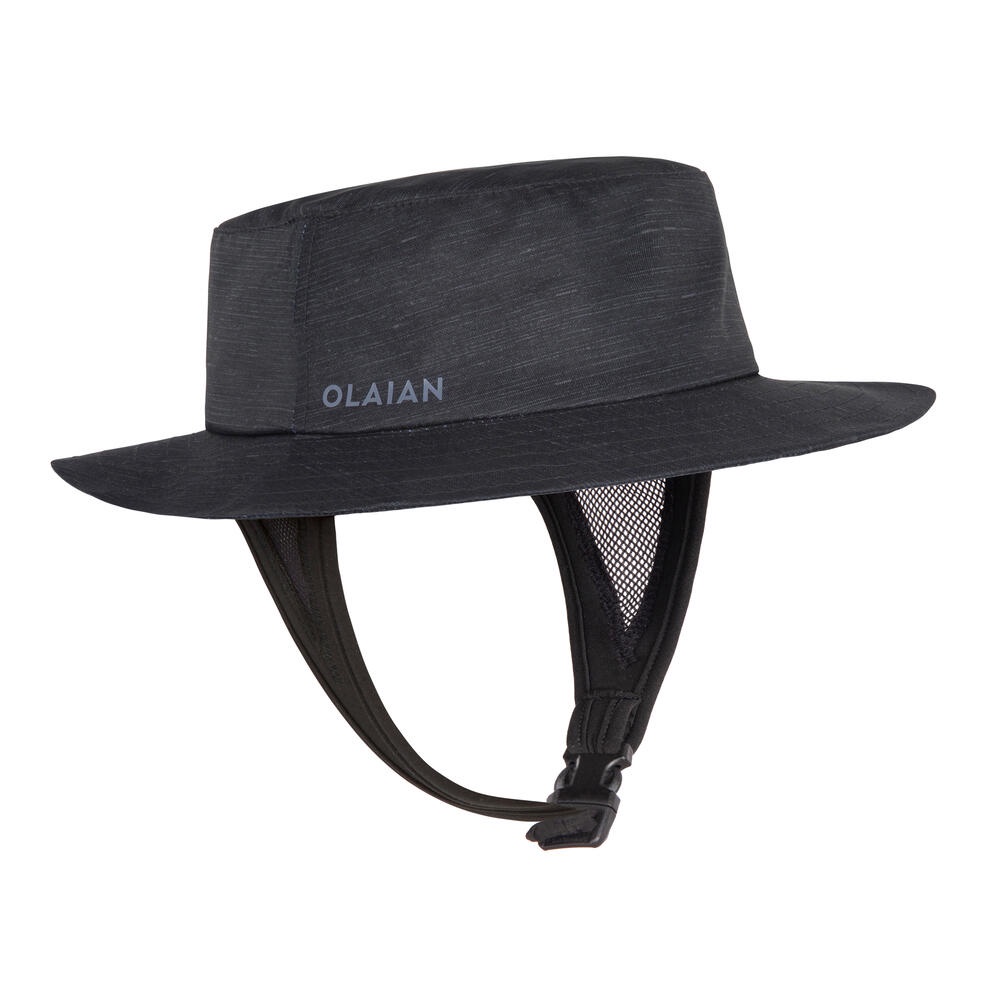 หมวกกันแดด หมวกปีกกว้าง หมวกชายหาด OLAIAN Men's Surfing Surf Hat 500 Black